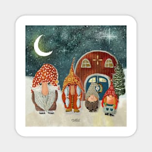 Gnome Family of 4 Christmas Magnet