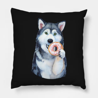 Husky Donut Watercolor Pillow