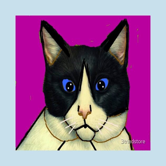 Cat Illustration on Blue Background by 2triadstore