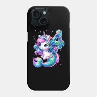 Unicorn Mermaid 4Th Birthday 4 Year Old Party Girls Outfit Phone Case