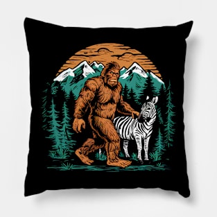 Funny bigfoot and Zebra in the mountains Pillow