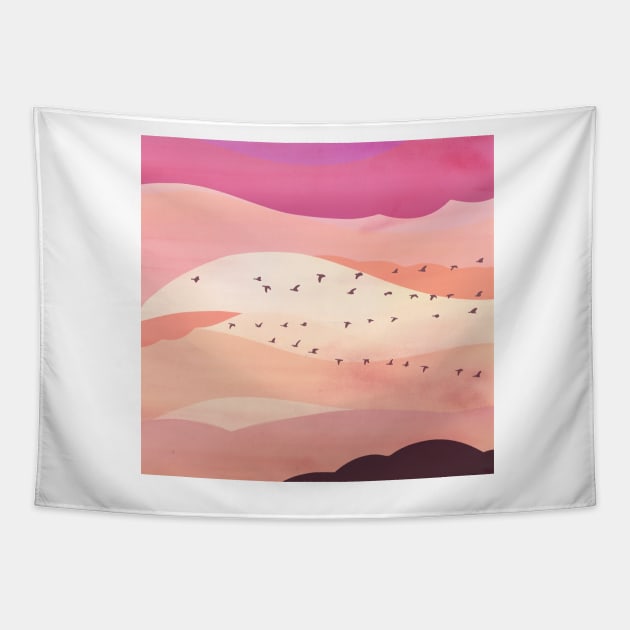 Pittenweem sunrise birds Tapestry by DreamingShell