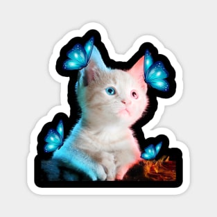 Cat With Butterfly T-Shirt Magnet