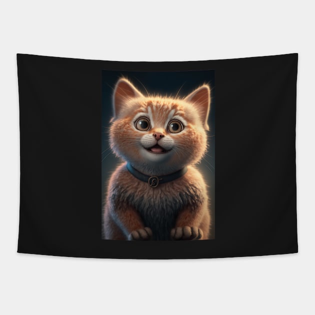 cute cat smiling - brown Tapestry by KoolArtDistrict