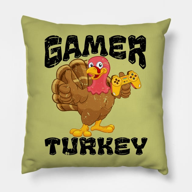 Turkey GAMER Funny Thanksgiving Pillow by Myartstor 