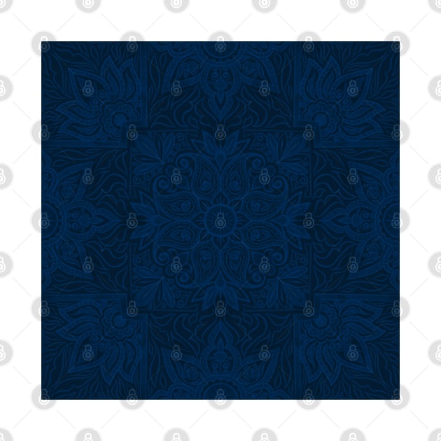 Indigo Floral Symmetrical Repeat Pattern - Dark Background by SemDesigns