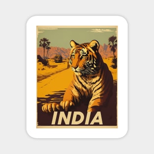 India Tiger Vintage Travel Art Poster Magnet