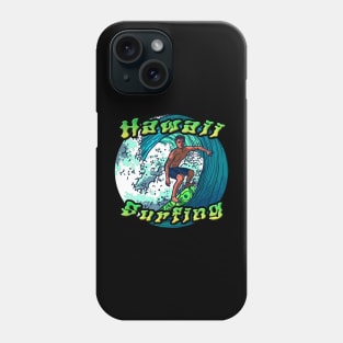 Hawaii Surfing with surfer on a wave Phone Case