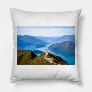 Roy's Peak Track Wanaka New Zealand Digital Painting Pillow