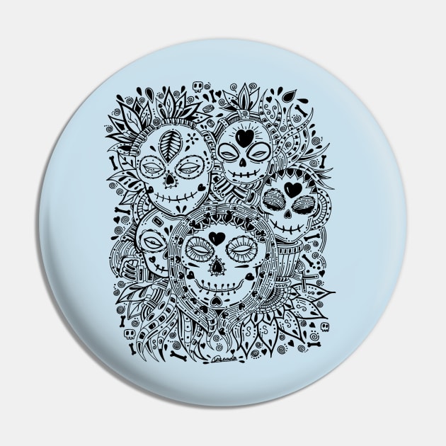 Skulls Family Floral Nature Doodle Pin by Scriptnbones