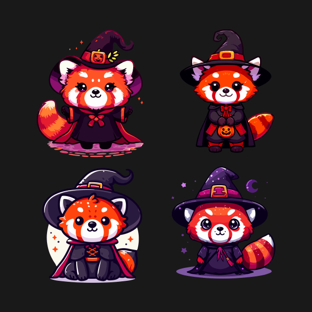 Red Panda Witches Sticker Set by CeeGunn