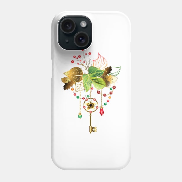 Mysterious Key with Autumn Leaves Phone Case by Blackmoon9