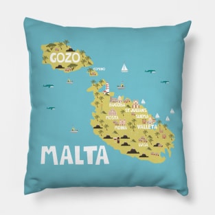 Malta Illustrated Map Pillow