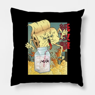 Funny Toilet Monster Retro 90s Japanese Pink Strawberry Milk Pillow