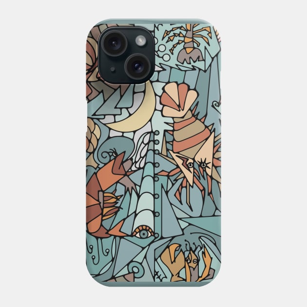Cubist Crustacean Critters Phone Case by Slightly Unhinged