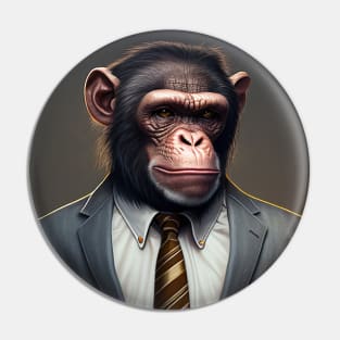 Adorable Monkey In A Suit - Fierce Chimpanzee Animal Print Art For Fashion Lovers Pin