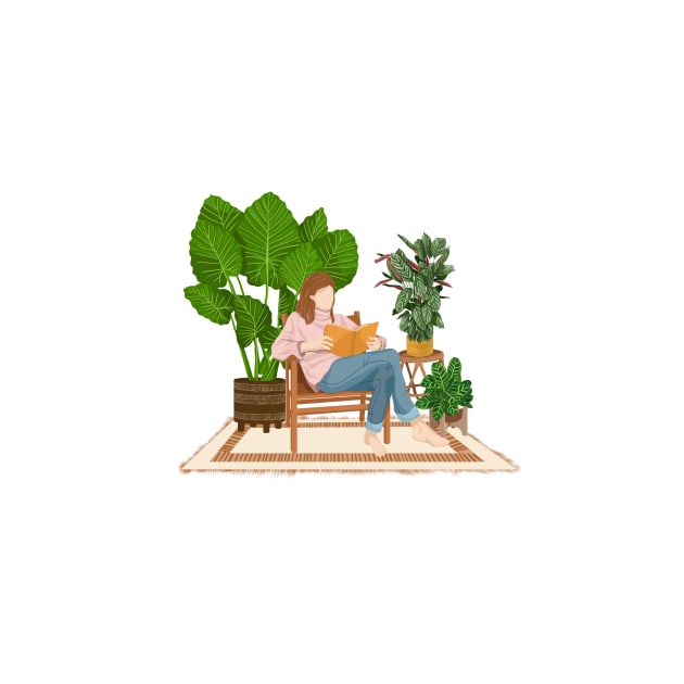 Reading and plants illustration by gusstvaraonica