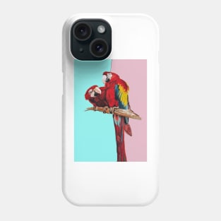 Macaw Parrot Watercolor Painting on Aqua and Pink Phone Case