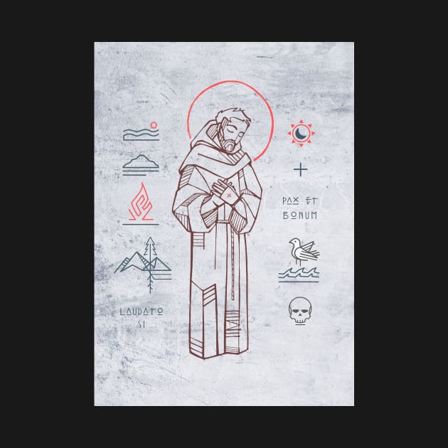 Saint Francis of Asis and christian symbols illustration by bernardojbp