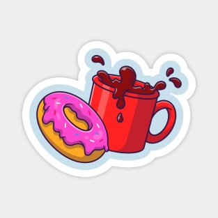 Donut And Coffee Cartoon Magnet