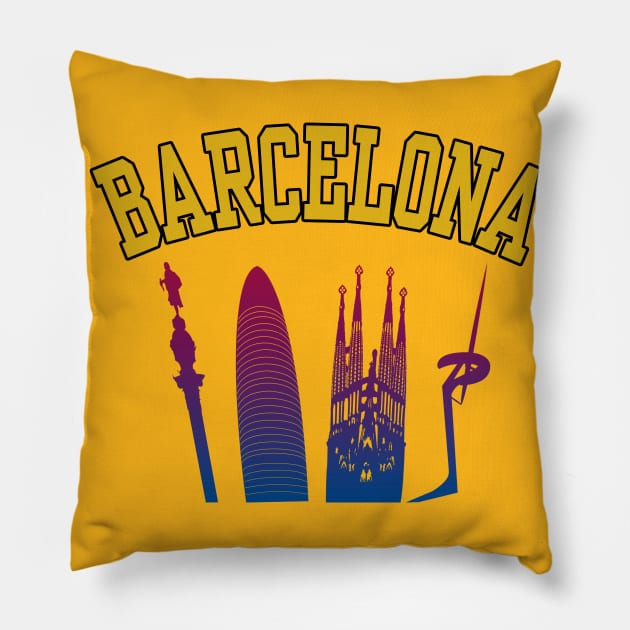 BARCELONA Skyline (FC Colors) Pillow by sundressed