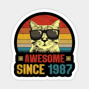 Awesome Since 1987 37th Birthday Gifts Cat Lover Magnet