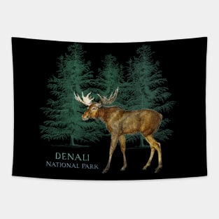 Denali National Park Alaska USA Moose Tree Silhouette Tapestry