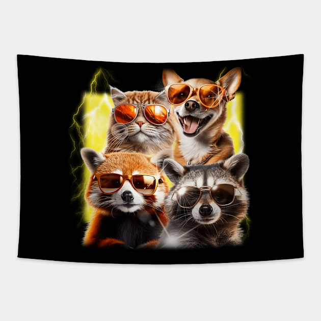 Meme Team: Cat, Dog, Raccoon Edition - Funny Animals - Bootleg Parody Tapestry by Kamran Sharjeel