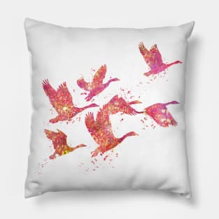 Geese Birds Forest Wild Nature World Earth Free Flight Watercolor Pillow