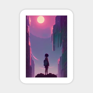 Anime Girl in Magical Streets Sun Lofi Scenario Landscape Magnet