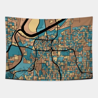 Kansas City Map Pattern in Mid Century Pastel Tapestry