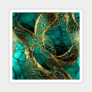 Golden Butterfly Wings Design On A Cracked Green Wall Magnet