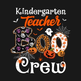 Kindergarten Teacher Boo Crew Pumpkin Halloween Spooky T-Shirt