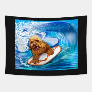 Cavapoo surfing puppy dog #002   - cavalier king charles spaniel poodleq, puppy love Tapestry