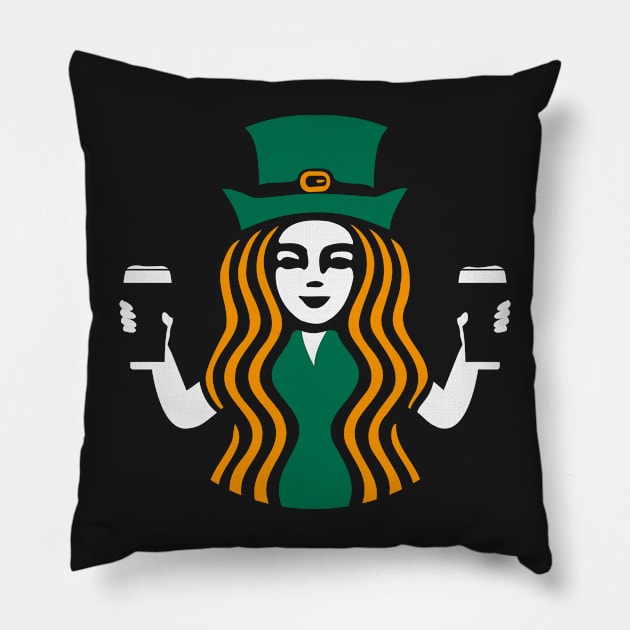 Shamrock Coffee Black Pillow by Daribo