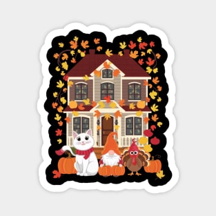 Happy Autumn Thanksgiving British Longhair Cat Gnome Turkey Magnet