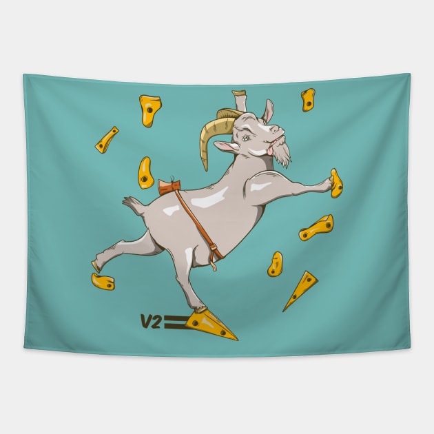 Goat bouldering rock climbing Tapestry by mailboxdisco