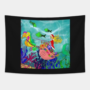 mermaid christmas sleigh Tapestry