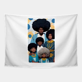 Gold and Blue Afro Family Tapestry