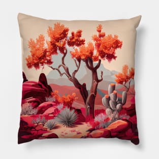 Red Cactus Desert Scenery Pillow