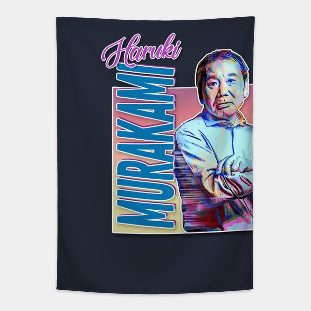 Haruki Murakami Aesthetic Graphic Design Tribute Portrait Tapestry by DankFutura