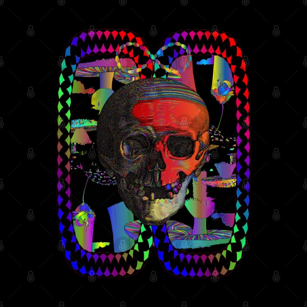 Trippy Psychedelic Skull Colorful Mushroom Skeleton by blueversion