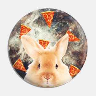 Bunny in flying pizza space Pin