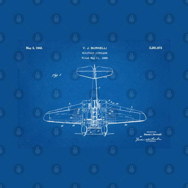 Military Airplane - 1939 Burnelli Patent Drawing - A by SPJE Illustration Photography