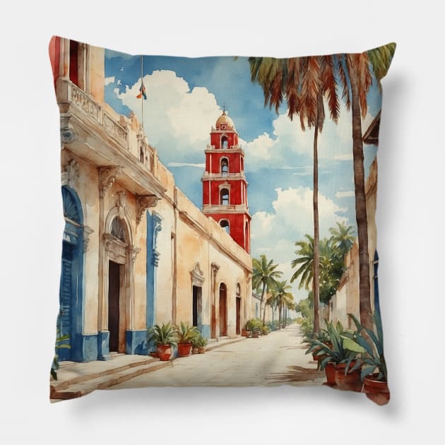 Sisal Yucatan Mexico Vintage Tourism Travel Pillow by TravelersGems