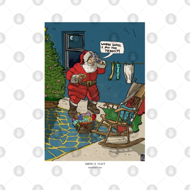 Funny Retro Santa Claus' Visit At Christmas Eve by Wall-Art-Sketch