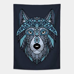 Zen Wolf Head Blue Tapestry