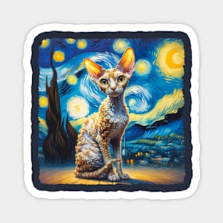 Cornish Rex Starry Night Inspired - Artistic Cat Magnet