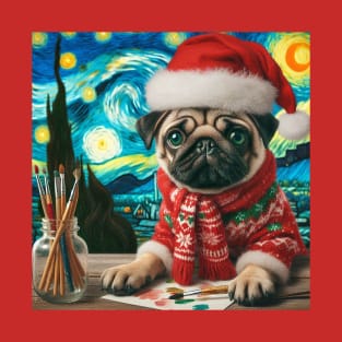 Christmas Pug - Van Gogh Style T-Shirt