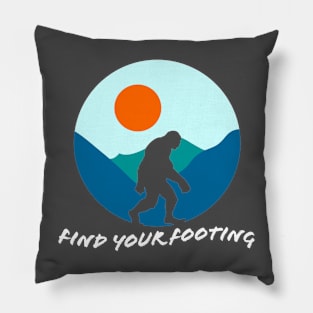 Find Your Footing: Bigfott Silhouette in the Mountains Pillow